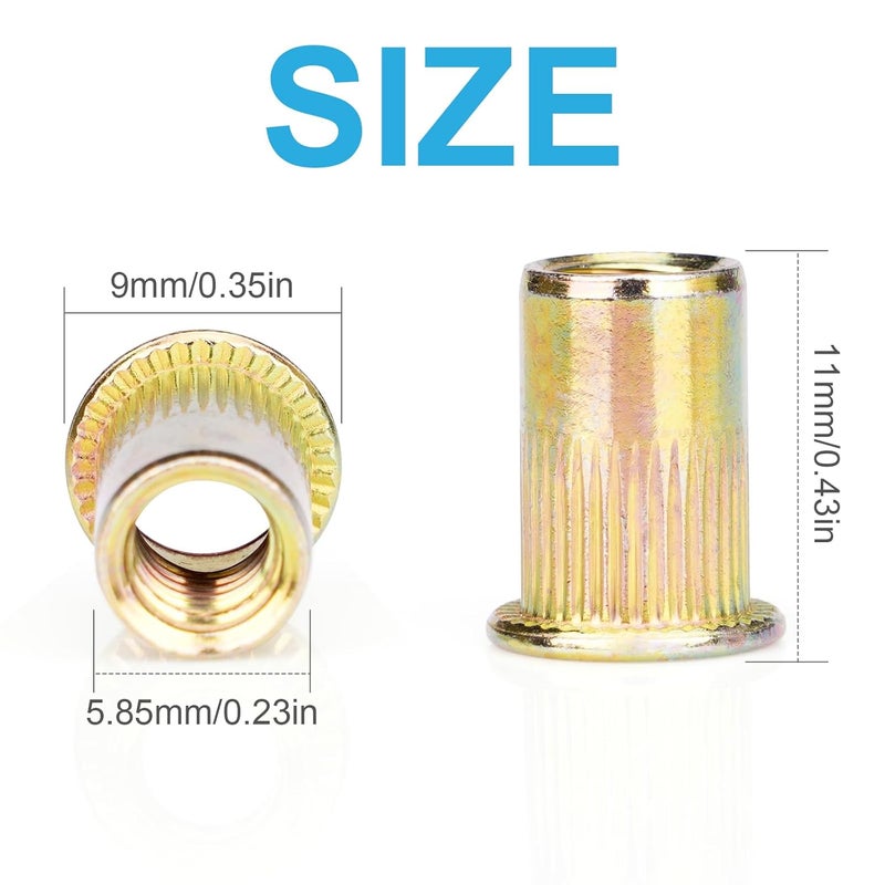 Vmuter Rivet Nuts, 100Pcs M5 Rivet Nuts,Zinc Plated Finish Carbon Steel Flat Head Rivnut Threaded Insert - Image 2
